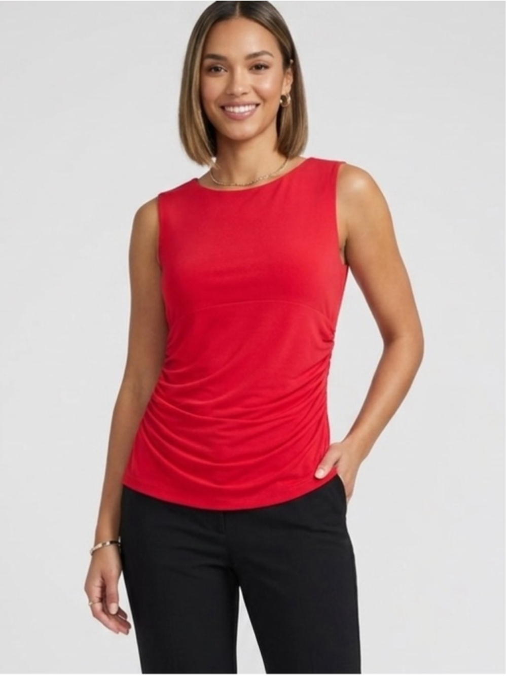 Calvin Klein Red Bateau Neck Ruched Tank Top Size M